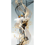 Mystical Golden Deer Flowing Landscape Wall Art Fine Art Canvas Prints Vertical Format Auspicious Nordic Pictures For Entrance Hall Decor