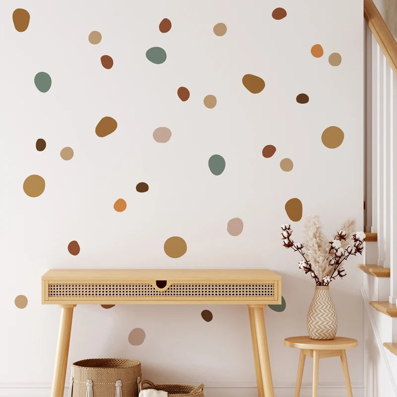 Natural Earth‑Tone Irregular Pebble Polka Dot Vinyl Wall Decal Stickers – Peel‑and‑Stick Removable Modern Accent Shapes for Creative DIY