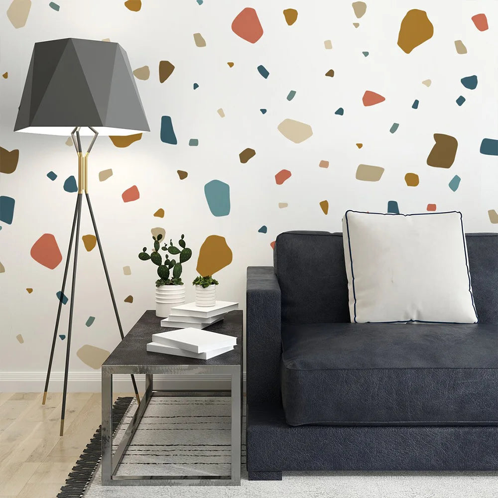 Natural Earth‑Tone Terrazzo Vinyl Wall Decal Stickers – Peel‑and‑Stick Removable Irregular Shape Pattern for Creative DIY Home Decor