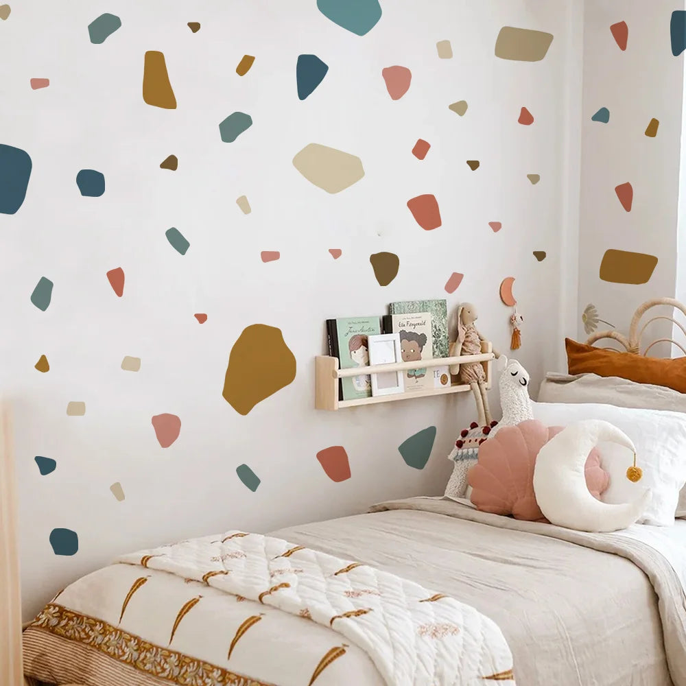 Natural Earth‑Tone Terrazzo Vinyl Wall Decal Stickers – Peel‑and‑Stick Removable Irregular Shape Pattern for Creative DIY Home Decor