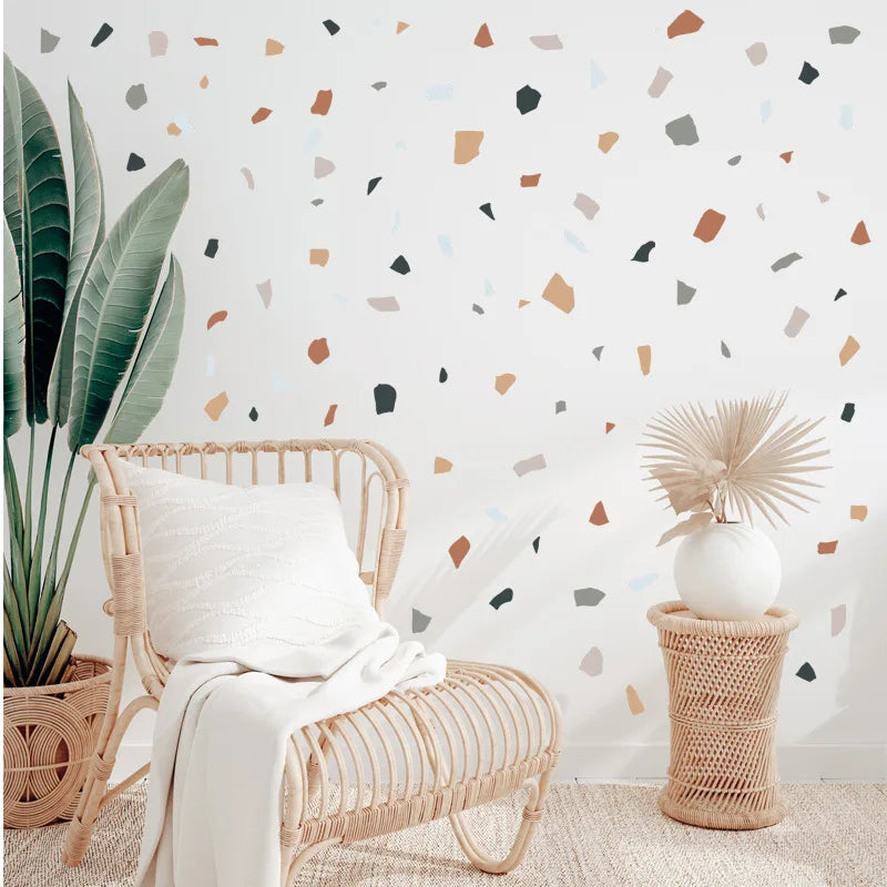 Natural Earth Tones Terrazzo Wall Stickers Peel and Stick Removable Irregular Shaped Wall Decals For Living Room Creative DIY Nursery Decor