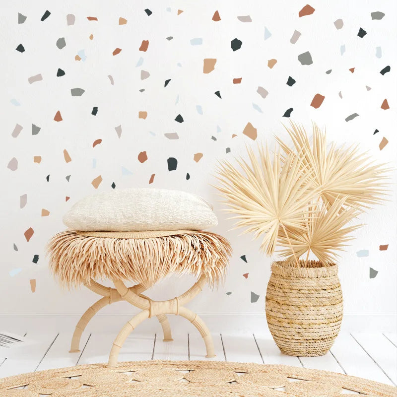 Natural Earth Tones Terrazzo Wall Stickers Peel and Stick Removable Irregular Shaped Wall Decals For Living Room Creative DIY Nursery Decor