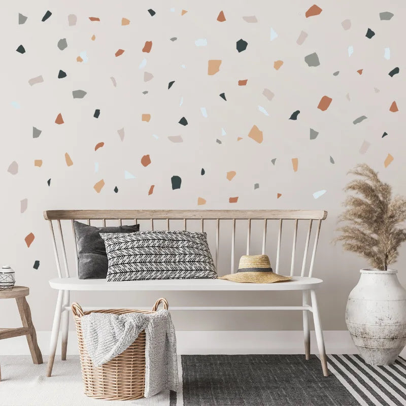 Natural Earth Tones Terrazzo Wall Stickers Peel and Stick Removable Irregular Shaped Wall Decals For Living Room Creative DIY Nursery Decor