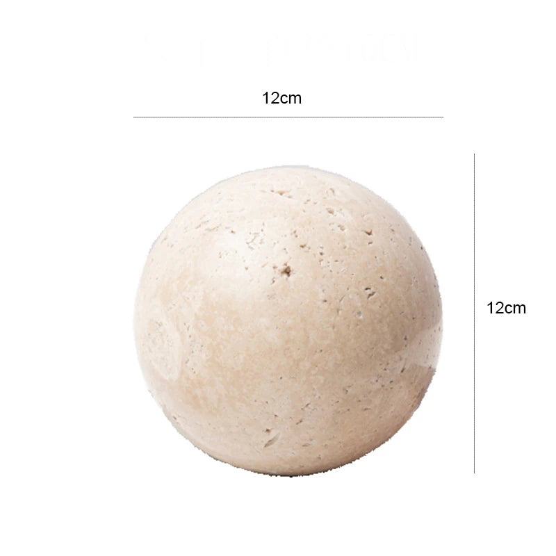 Beige sphere with dimensions labeled on a white background