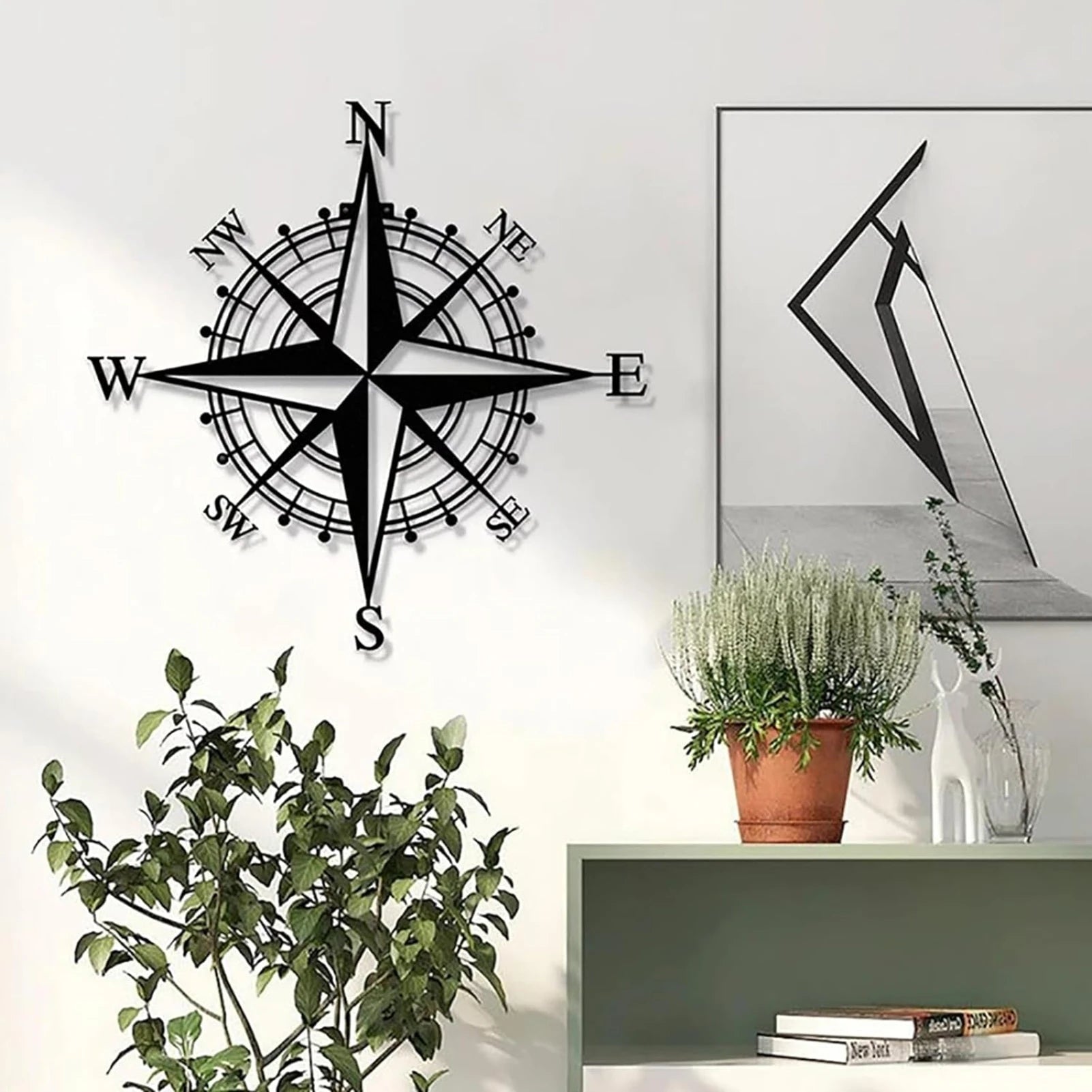 Nautical Compass Rose Iron Art Wall Art 3D Metal Sculptured Wall Decoration For Living Room Dining Room Creative Contemporary Nordic Home Office Decor