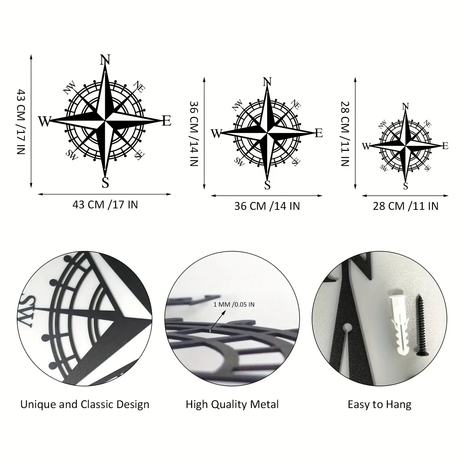 Nautical Compass Rose Iron Art Wall Art 3D Metal Sculptured Wall Decoration For Living Room Dining Room Creative Contemporary Nordic Home Office Decor