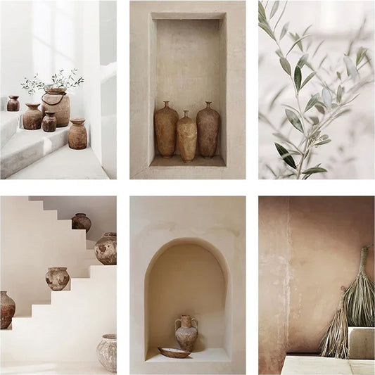 Neutral Colors Terracotta Still Life Vase Wall Art Fine Art Canvas Prints Poster Architectural Pictures For Modern Living Room Bedroom Home Decor