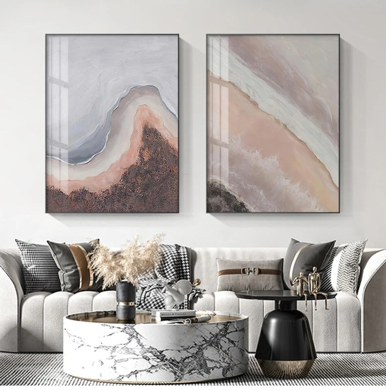 Neutral Shades Pink Abstract Ocean Shoreline Wall Art Fine Art Canvas Prints Minimalist Pictures For Living Room Bedroom Art Decor