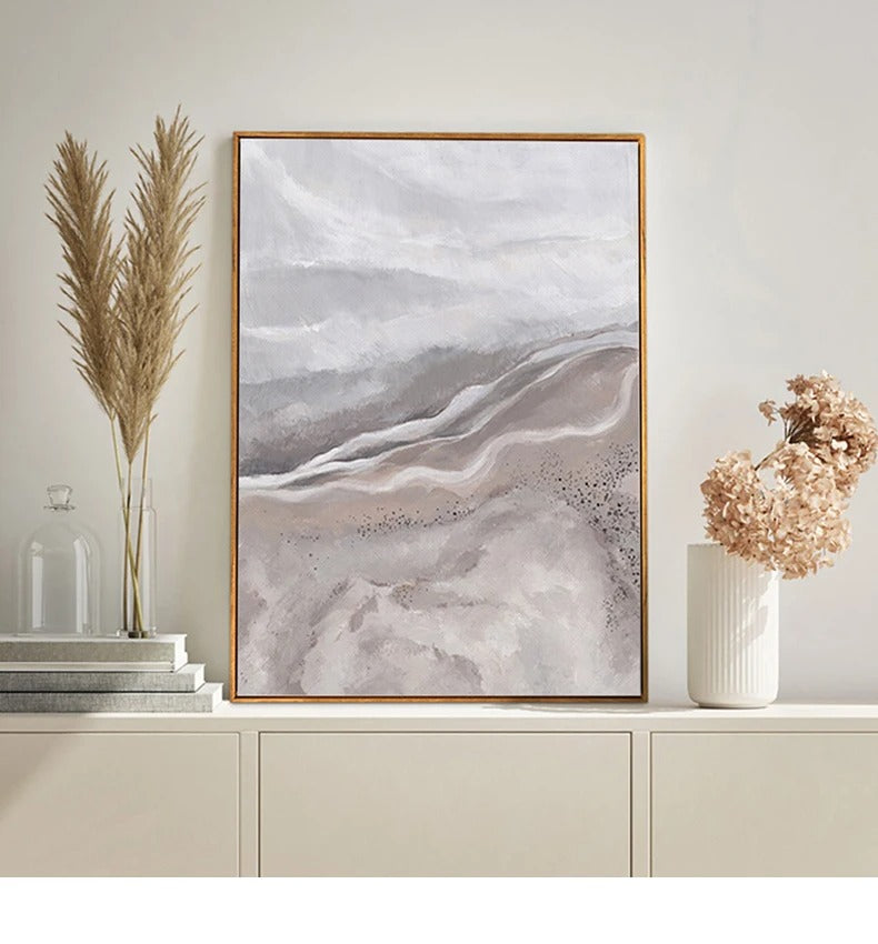Neutral Shades Pink Abstract Ocean Shoreline Wall Art Fine Art Canvas Prints Minimalist Pictures For Living Room Bedroom Art Decor