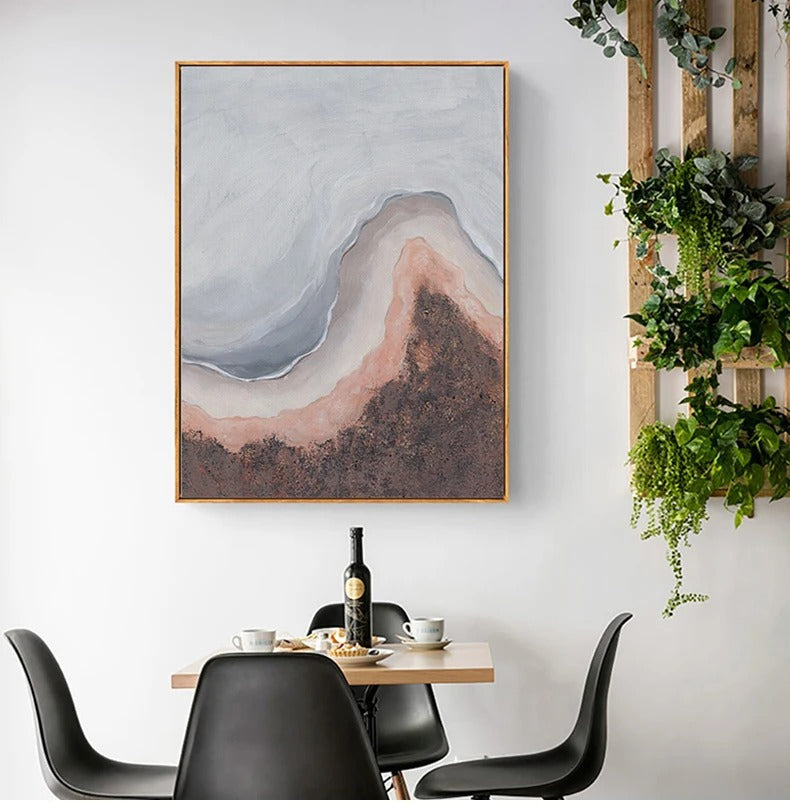 Neutral Shades Pink Abstract Ocean Shoreline Wall Art Fine Art Canvas Prints Minimalist Pictures For Living Room Bedroom Art Decor