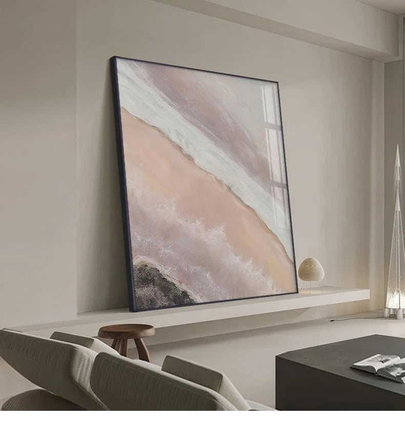 Neutral Shades Pink Abstract Ocean Shoreline Wall Art Fine Art Canvas Prints Minimalist Pictures For Living Room Bedroom Art Decor