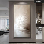 Abstract wall art in a modern living room setting