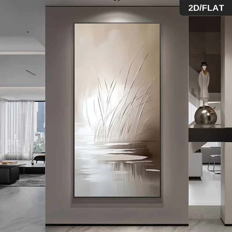 Abstract wall art in a modern living room setting