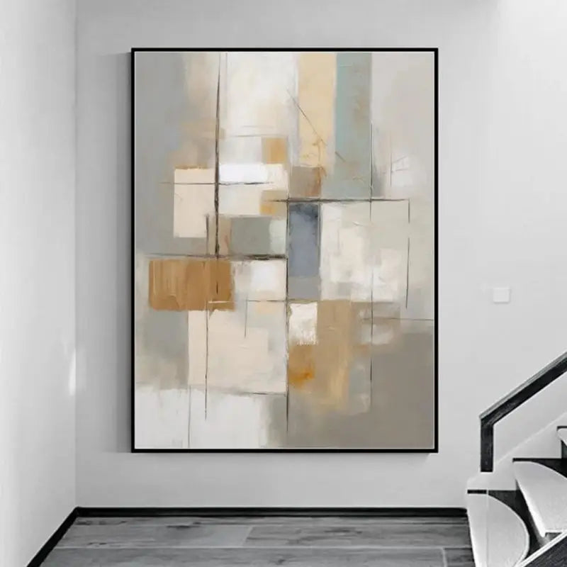 Abstract art painting on a wall in a modern interior setting