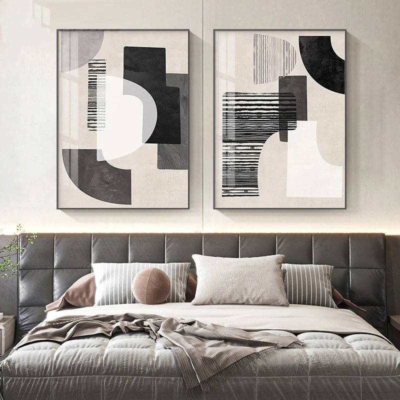 Neutral Black Beige Grey Abstract Geometric Wall Art Fine Art Canvas Prints Pictures For Living Room Bedroom Home Office Art For Modern Living
