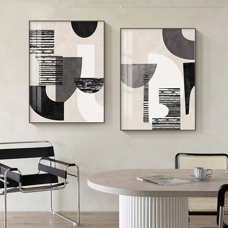 Neutral Black Beige Grey Abstract Geometric Wall Art Fine Art Canvas Prints Pictures For Living Room Bedroom Home Office Art For Modern Living