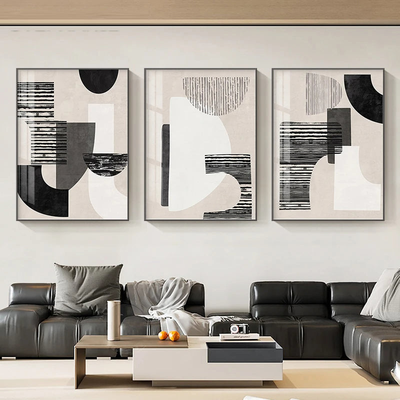 Neutral Black Beige Grey Abstract Geometric Wall Art Fine Art Canvas Prints Pictures For Living Room Bedroom Home Office Art For Modern Living