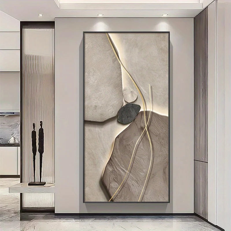 Abstract art piece on a wall in a modern interior setting