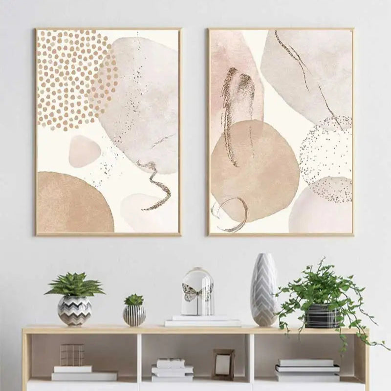 Neutral Colors Beige Biomorphic Abstract Wall Art Fine Art Canvas Prints Pictures For Living Room Dining Room Nordic Art For Bedroom