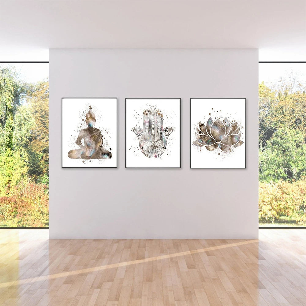 Neutral Colors Minimalist Mediation Posters Wall Art Fine Art Canvas Prints Lotus Flower Buddha Pictures For Yoga Studio Bedroom Living Room Art Decor