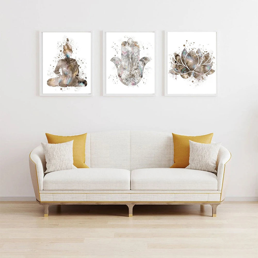 Neutral Colors Minimalist Mediation Posters Wall Art Fine Art Canvas Prints Lotus Flower Buddha Pictures For Yoga Studio Bedroom Living Room Art Decor