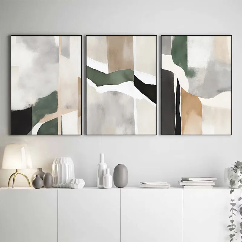 Neutral Colors Nordic Abstract Wall Art Fine Art Canvas Prints Green Black Beige Pictures For Living Room Dining Room Bedroom Art For Contemporary Interiors