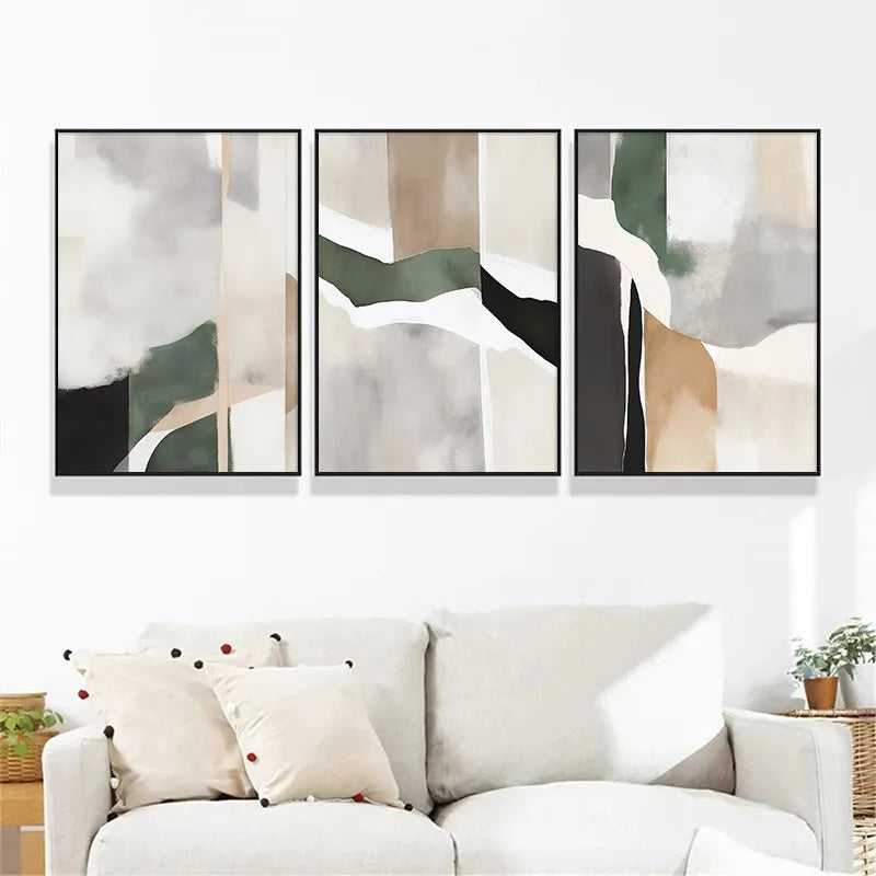 Neutral Colors Nordic Abstract Wall Art Fine Art Canvas Prints Green Black Beige Pictures For Living Room Dining Room Bedroom Art For Contemporary Interiors
