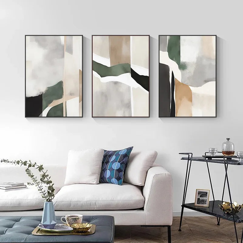 Neutral Colors Nordic Abstract Wall Art Fine Art Canvas Prints Green Black Beige Pictures For Living Room Dining Room Bedroom Art For Contemporary Interiors