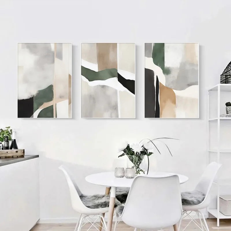 Neutral Colors Nordic Abstract Wall Art Fine Art Canvas Prints Green Black Beige Pictures For Living Room Dining Room Bedroom Art For Contemporary Interiors