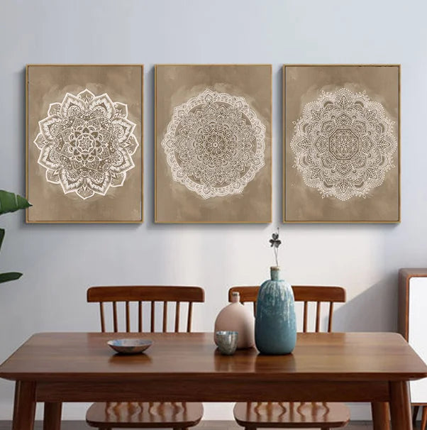 Neutral Colors Rustic Mandala Posters Fine Art Canvas Print Wall Art Pictures For Living Room Bedroom Art For Salon Spa Boutique Wall Decor