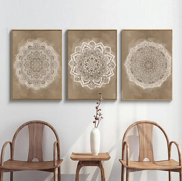 Neutral Colors Rustic Mandala Posters Fine Art Canvas Print Wall Art Pictures For Living Room Bedroom Art For Salon Spa Boutique Wall Decor