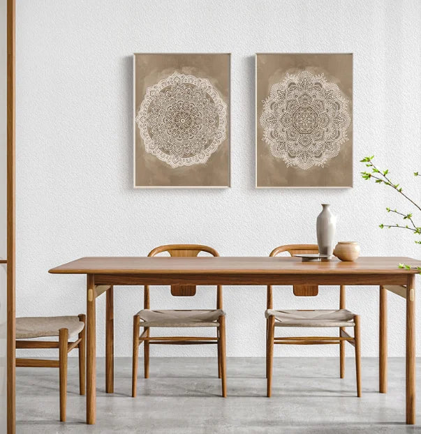Neutral Colors Rustic Mandala Posters Fine Art Canvas Print Wall Art Pictures For Living Room Bedroom Art For Salon Spa Boutique Wall Decor