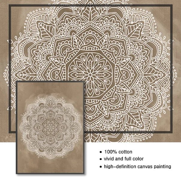 Neutral Colors Rustic Mandala Posters Fine Art Canvas Print Wall Art Pictures For Living Room Bedroom Art For Salon Spa Boutique Wall Decor