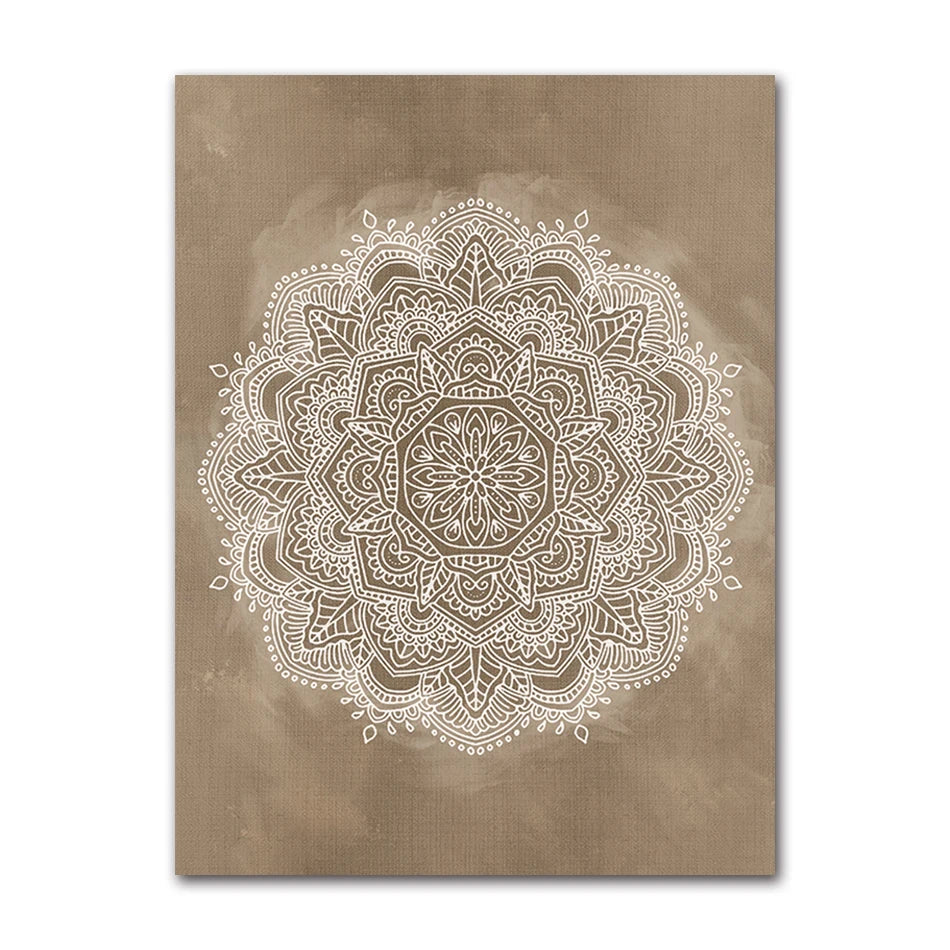 Neutral Colors Rustic Mandala Posters Fine Art Canvas Print Wall Art Pictures For Living Room Bedroom Art For Salon Spa Boutique Wall Decor