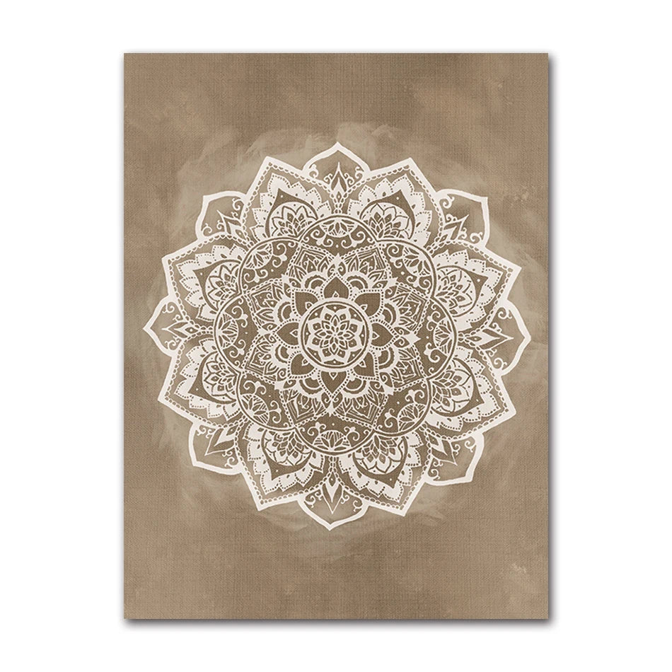 Neutral Colors Rustic Mandala Posters Fine Art Canvas Print Wall Art Pictures For Living Room Bedroom Art For Salon Spa Boutique Wall Decor