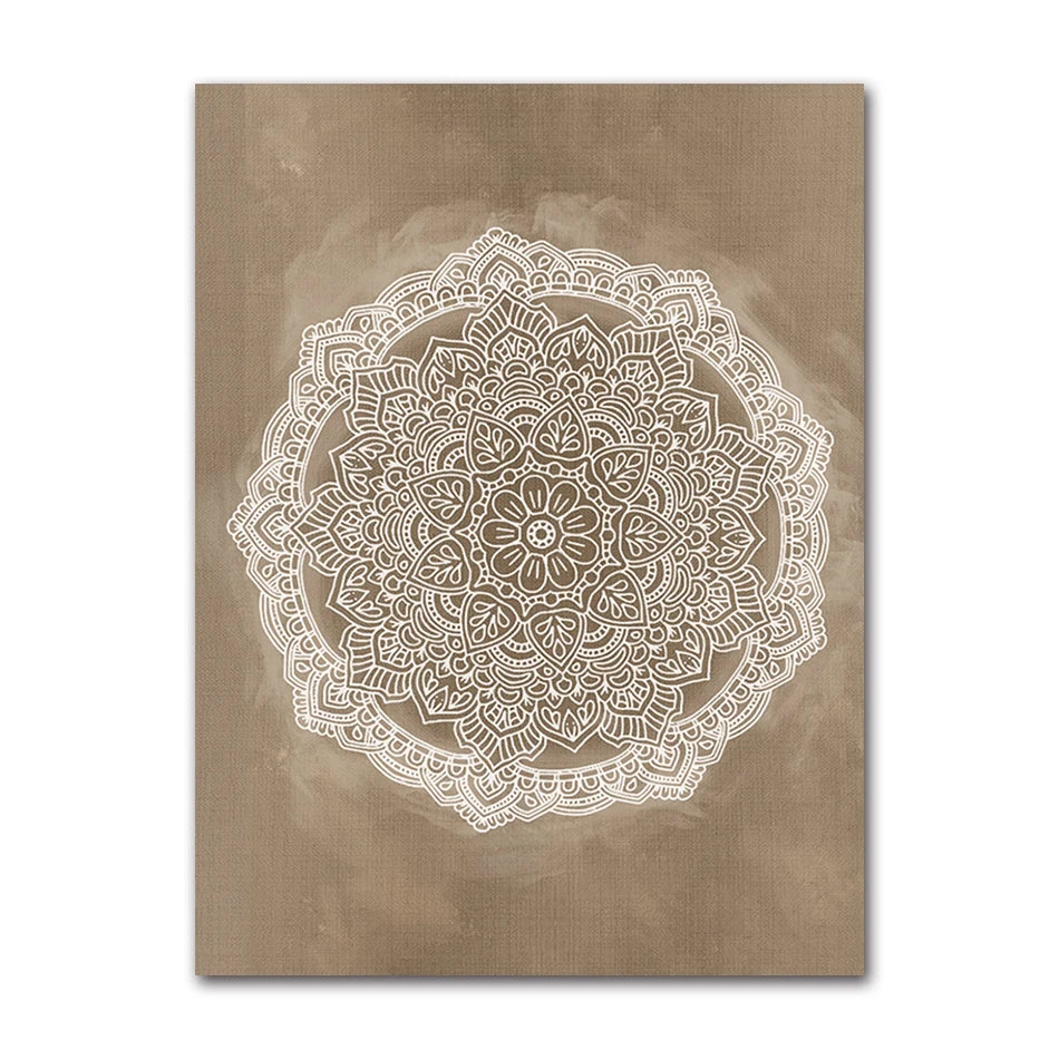 Neutral Colors Rustic Mandala Posters Fine Art Canvas Print Wall Art Pictures For Living Room Bedroom Art For Salon Spa Boutique Wall Decor