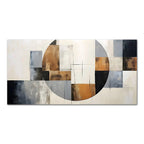 Abstract art piece with geometric shapes in earthy tones on a white background