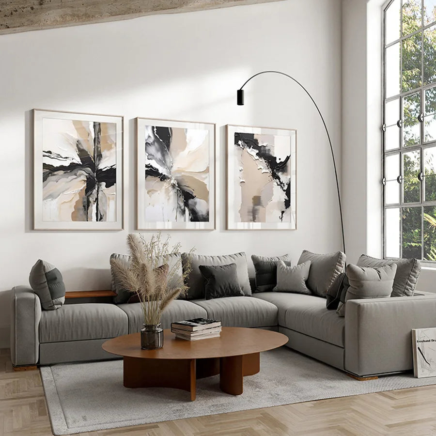 Neutral Palette Grey Black Beige Abstract Wall Art Fine Art Canvas Prints Pictures For Living Room Dining Room Bedroom Home Office Decor