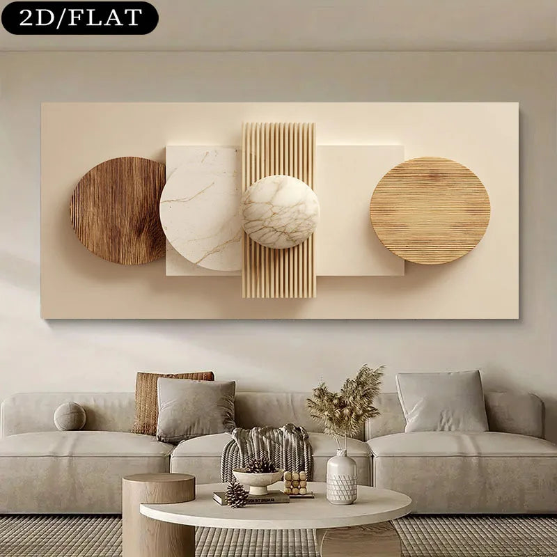Abstract wall art above a sofa in a living room
