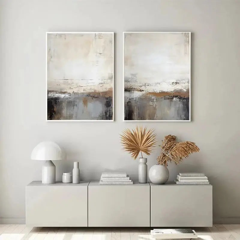 Neutral Tones Abstract Landscape Wall Art Fine Art Canvas Prints Pictures For Modern Apartment Living Room Bedroom Home Office Decor