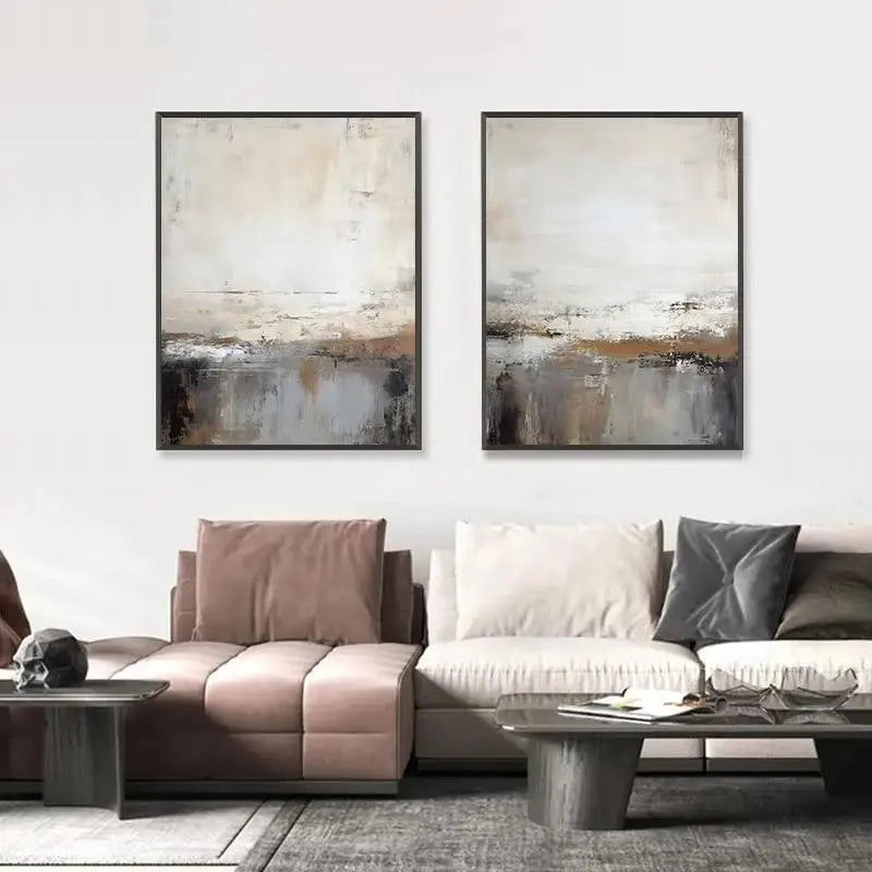 Neutral Tones Abstract Landscape Wall Art Fine Art Canvas Prints Pictures For Modern Apartment Living Room Bedroom Home Office Decor