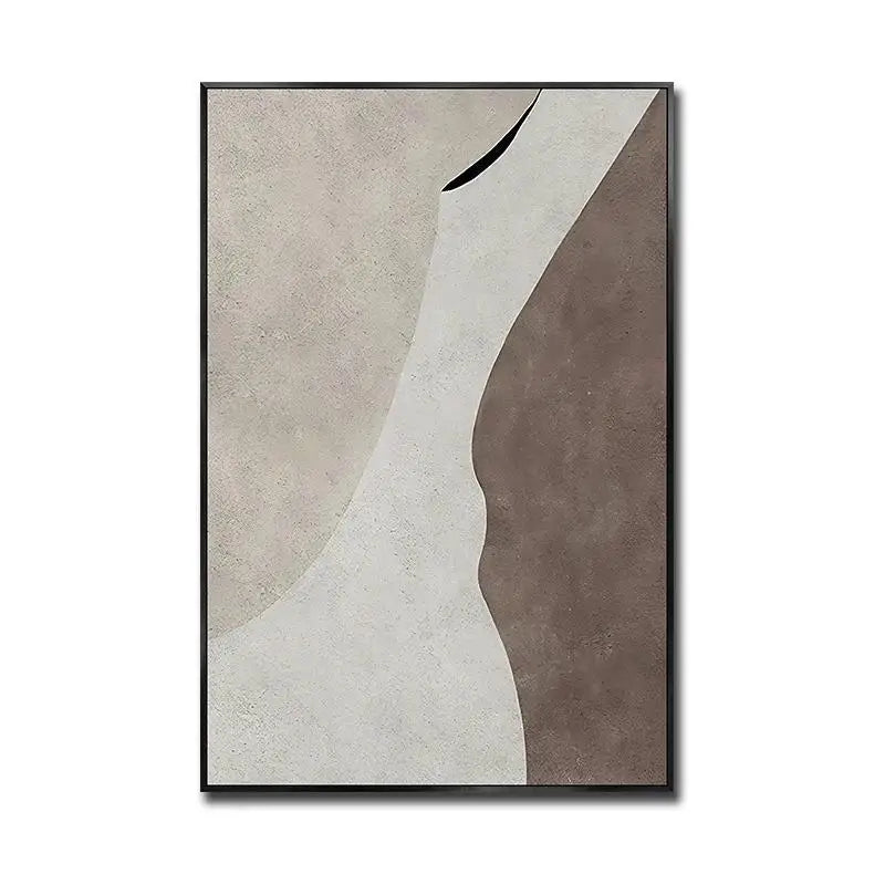 Abstract art print with wavy lines in brown and beige on a white background