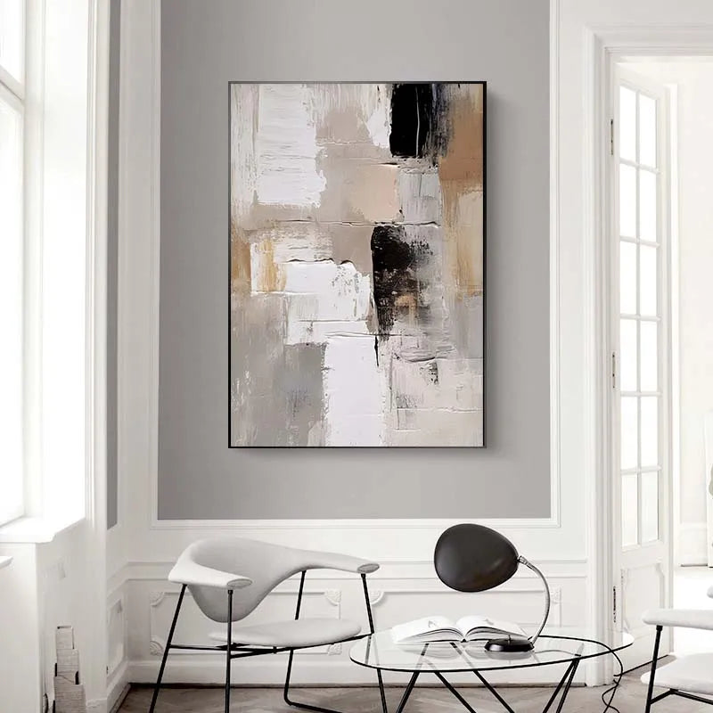 Abstract art painting on a wall in a modern living room
