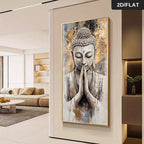 Neutral Tones Buddha Wall Art Fine Art Canvas Print Auspicious Artwork For Modern Apartment Entryway Salon Health Spa Foyer Art Decor