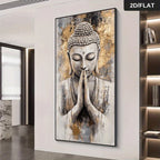 Neutral Tones Buddha Wall Art Fine Art Canvas Print Auspicious Artwork For Modern Apartment Entryway Salon Health Spa Foyer Art Decor