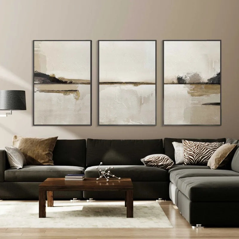 Neutral Tones Minimalist Abstract Landscape Wall Art Fine Art Canvas Prints Beige/Black Pictures For Living Room, Bedroom, Art For Contemporary Interiors