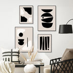 Modern living room with abstract black and white wall art