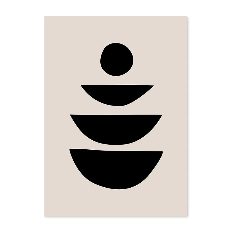 Beige poster with black abstract design of stacked shapes