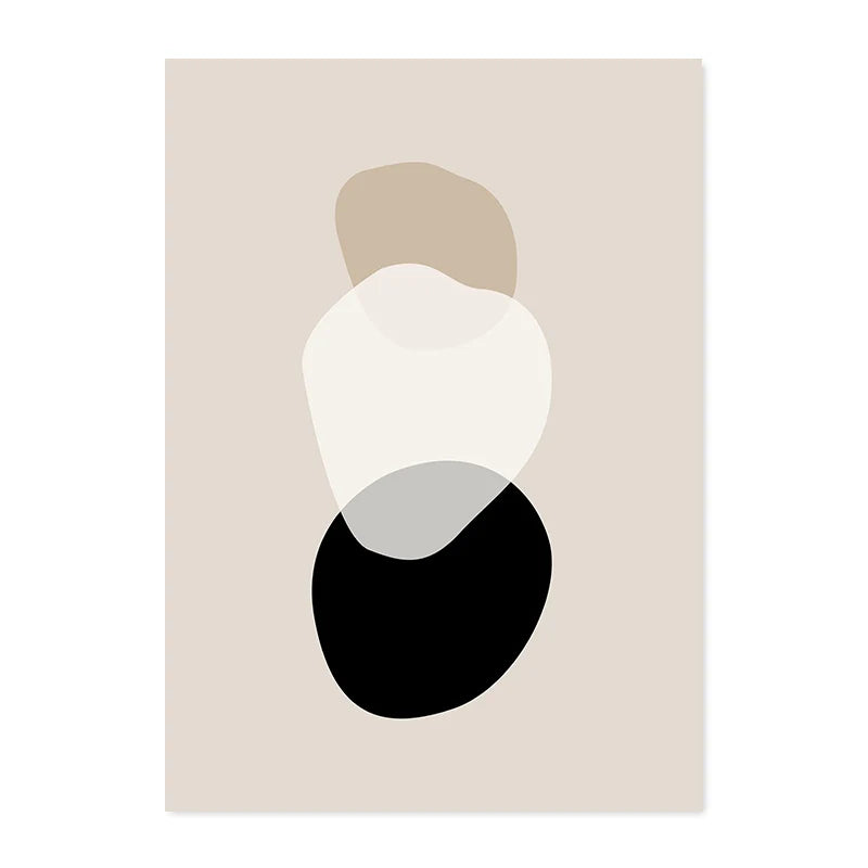 Abstract art print with geometric shapes on a beige background