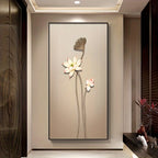 Decorative wall art with floral design on a beige wall in a modern interior setting.